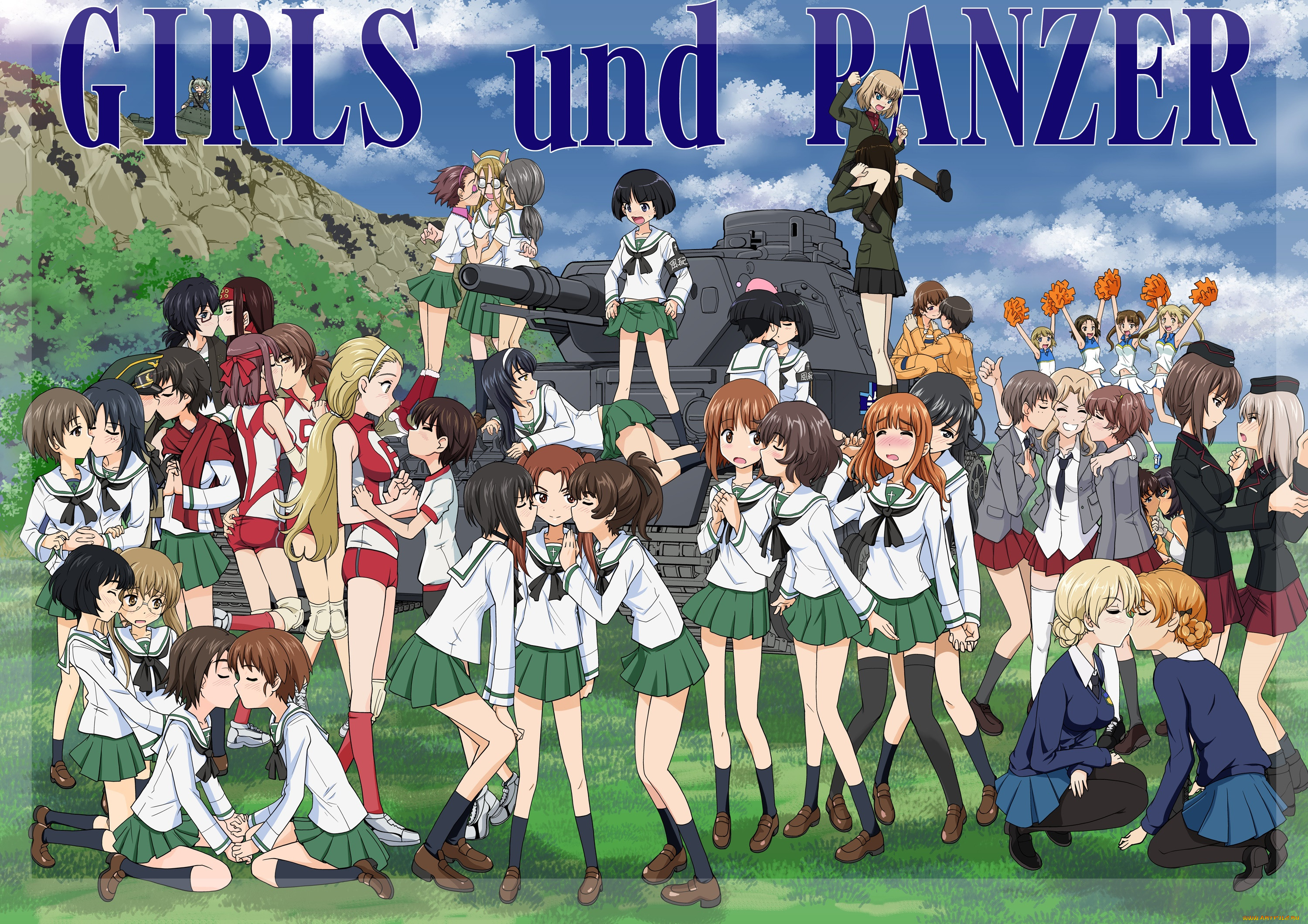 Обои Girls And Tanks Аниме Girls und Panzer, обои для рабочего стола,  фотографии girls and tanks, аниме, girls und panzer, фон, взгляд, девушки  Обои для рабочего стола, скачать обои картинки заставки на